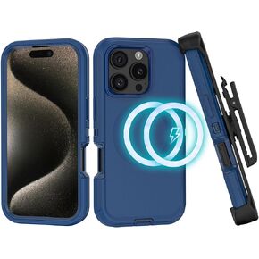 Compatible with iPhone 16 Pro Case, with Belt Clip Holster Heavy Duty Rugged Shockproof Magnetic Wireless Charging Full Body Protection Kickstand Cover for iPhone 16 Pro 6.3 inch Phone(Black)