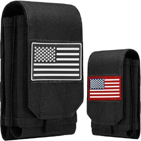 Tactical Molle EDC Cellphone Pouch Case, Heavy Duty Universal Mobile Phone Holster Holder, Waist Belt Bag with 2 Pack PVC US Flag Patch