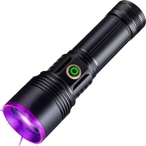 365nm UV Flashlight USB Rechargeable UV Light High Power Black Light Flashlight for Pet Urine Detection, Rockhounding, Minerals, Blood Tracking, Scorpion, A/C Leak Detect ，Resin Curing