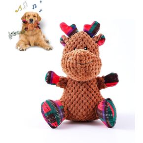 Christmas Plush Dog Squeaky Toys, Stuffed Dog Toys Funny Reindeer Interactive Dog Toys for Puppy Medium Dog for Cleaning Teeth(Dark Brown)