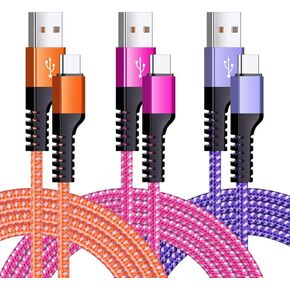 USB Type C Charger Cable,3Pack 6ft Fast USB Type C Charger Cord Compatible with Samsung Galaxy S21 S20 S10 S9 A10e A50 A51 Note 21,LG K51,Moto G7 G8