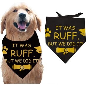 arricraft 1 Pc Pet Dog Bandana, 30.7x14.9inch(78x38cm) It was Ruff but We Did It Triangle Pet's Bandana Adjustable Comfortable Pet Bibs Washable Cotton Scarf Kerchief for Large Dog Pet Black Golden