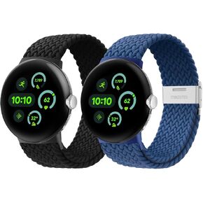 2 Pack Braided Bands Compatible with Google Pixel Watch 3 45mm 41mm Band/Pixel Watch 2 Band/Google Pixel Watch Band for Women Men - Adjustable Stretchy Nylon Breathable Sport Straps for Google Watch