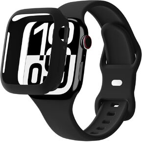 2-in-1 Sport Band Compatible with Apple Watch Band and Case for 38mm 40mm 41mm 42mm 44mm 45mm 46mm 49mm Women Men Soft Silicone Wristband for Ultra 2/Ultra iWatch Series 10 9 8 7 6 SE 5 4 3 2 1