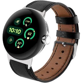Compatible for Google Pixel Watch 3 45mm Bands Leather, Women Men [No Gap] Genuine Leather Replacement Strap Adjustable Sport Wristbands Band for Google Pixel Watch 3 45mm