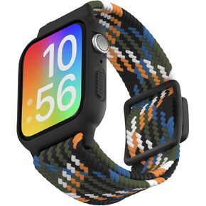 Braided Band with Case Compatible with Kids Apple Watch Band, Stretchy Nylon Strap with Adjustable Snap-on Clasp for iWatch 38/40/41mm & 42/44/45mm Boys Girls