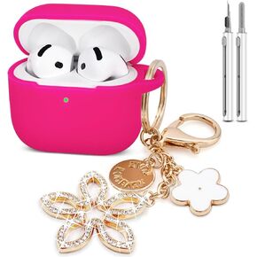 Compatible with AirPods 4 Case Cover, Silicone Protective Case for Airpod 4 with Bling Keychain, Case Cover for Apple AirPods 4th Generation Wireless Earbuds with Cleaner Kit (Burgundy) in Kuwait