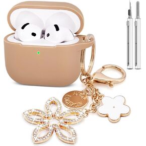 Compatible with AirPods 4 Case Cover, Silicone Protective Case for Airpod 4 with Girl Bling Keychain, Case Cover for Apple AirPods 4th Generation Wireless Earbuds with Cleaner Kit (Black)