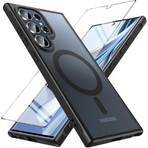 Hensinple for Samsung Galaxy S24 Ultra Case, Galaxy S24 Ultra Case with Screen Protector [Compatible with MagSafe], Translucent Matte Back Slim Shockproof Protective Case for Samsung S24 Ultra,Black