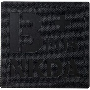 Infrared IR B POS NKDA B+ Blood Type Tactical Patch 2x2 Inch Medical Patch with Hook and Loop (Black)