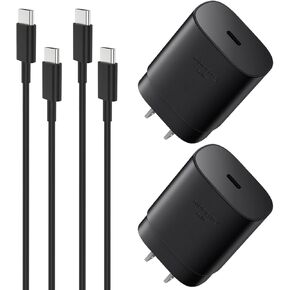 Type C Charger, 2-Pack 25W Type C Super Fast Charging Block with 6ft USB C Charger Cable Compatible with Galaxy S24 S23 Ultra/S23+/S22/S21/S20