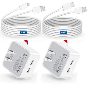 40W Dual USB C Wall Charger, for iPhone 16 15 14 13 12 11 Pro Max Mini iPad Double Port Type-C Fast Charging Block, 20W+20W Compact Power Adapter with 2-Pack USB-C to USB-C 6FT Cables