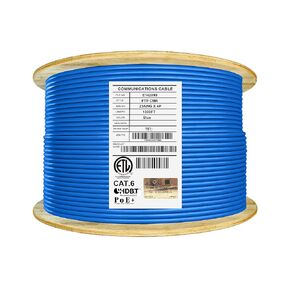 Elite Cat6 Shielded Riser (CMR), Ethernet Cable 1000ft, 23AWG 100% Solid Pure Bare Copper, Foiled w/Unshielded Twisted Pair (F/UTP), 550MHz, UL Certified, UL-LP Cert, Bulk Networking Cable Reel - Blue