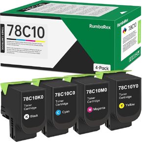 78C10 Toner Cartridge 4-Pack (Black Cyan Magenta Yellow) Replacement for Lexmark 78C10K0 78C10C0 78C10M0 78C10Y0 Toner Cartridge for CS421 CS521 CS622 CX421 CX522 CX622 CX625 Printer