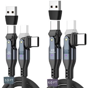 DUO PIVOT [2-Pack, 3 & 6ft] USB-C to USB-C Cable - Dual 180° Rotating Heads, 240W Ultra-Fast Charging Power Delivery Compatible with MacBook Pro, iPad, iPhone 16, Galaxy S24, Switch and More