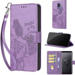 Designed for Samsung Galaxy S9 Plus Case Wallet,Women Flip Folio Cover with Embossed PU Leather Credit Card Holders Slots Wrist Strap Phone Case for Samsung S9+ Plus 6.2 Inch (Rose Gold Butterfly)