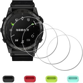 [4 Pack] Screen Protector for Garmin tactix 7 Watch + Silicone Anti-dust Plugs Tempered Glass Anti-Scratch Bubble-Free