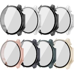 8 Pack Case for OnePlus Watch 2 Screen Protector, Hard PC Bumper Overall Protective Tempered Glass Cover Accessories for OPPO Wacth X