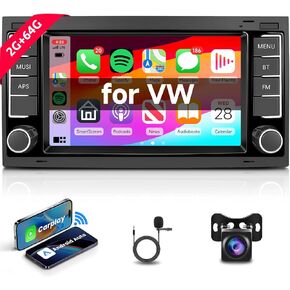 [2G+64G] Android Car Radio for VW Touareg 2004-2011 for Volkswagen T5 T6 Multivan 2004-2009 Wireless Carplay & Android Auto, 7 inch Touch Screen Bluetooth with Mirror Link GPS WiFi SWC FM/RDS/EQ