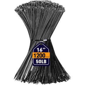 Zip Ties, RAZCC 1200pcs Black Cable Zip Ties 16 Inch, Heavy Duty Plastic Wire Ties with 50lb Tensile Strength, Self-Locking Black Nylon Tie Wraps for Indoor and Outdoor