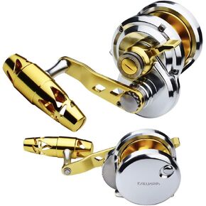 Fishing Jigging Reel Conventional Reels, Saltwater Heavy Duty Deep Ocean Big Offshore Round Aluminum Trolling Reel