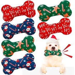 6 Pack Christmas Dog Squeaky Bone Toys Plush Interactive Dog Toys Pets Dog Birthday Toys Bone Shape Stuffed Chew Toys for Puppy Small Medium Large Dogs Squeak Toss Play