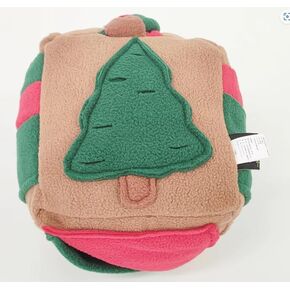 Plush Christmas Cube Snuffle Fun Starter Treat Hider Activity and Enrichment for Dogs, Green, Red and Tan