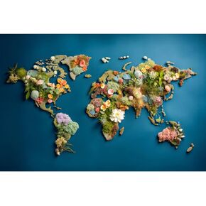 Aquarium Background World Map Composed of Flowers Plants Greenery on Blue Background Terrarium Backdrop Nature-Themed Designs Aquarium Background Fish Tank Backdrop Vinyl 24x12in