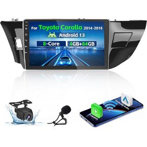Roinvou 2+64G Android 10.1" Touchscreen Radio for Toyota Corolla 2014-2016 with Wireless CarPlay Android Auto WiFi Bluetooth GPS Navigation FM RDS Radio Backup Camera