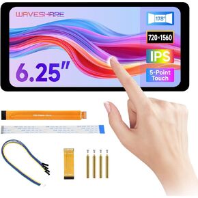 Waveshare 6.25inch DSI Capacitive Touch Display, Compatible with Raspberry Pi 5/4B/3B/CM3/3+/4, 720 × 1560, IPS, Optical Bonding Toughened Glass Panel, DSI Interface, 5-Point Touch