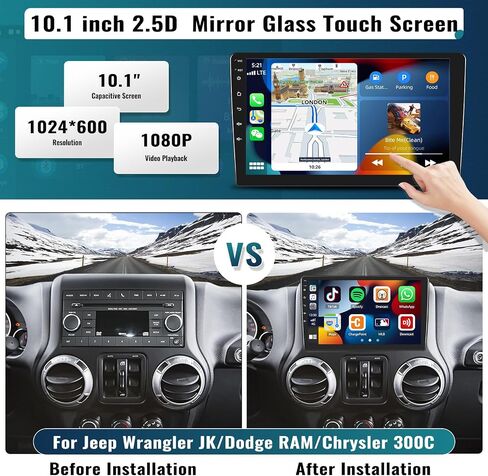 UNITOPSCI 2G+64G Android 13 Car Stereo for Jeep Wrangler JK/Dodge RAM/Chrysler 300C with Wireless CarPlay Android Auto, 10.1" 1080P Touchscreen Car Radio, Bluetooth/GPS/WiFi/HiFi/FM/RDS, Camera/SWC in Saudi Arabia
