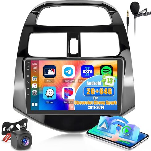 ستيريو سيارة لسيارة شيفروليه تشيفي سبارك 2011-2014 مع Apple Carplay Android Auto، 2+64G Android 13 9 بوصة شاشة تعمل باللمس راديو السيارة GPS WiFi BT FM RDS Radio SWC EQ Mirror Link Backup Camera Mic in Saudi Arabia
