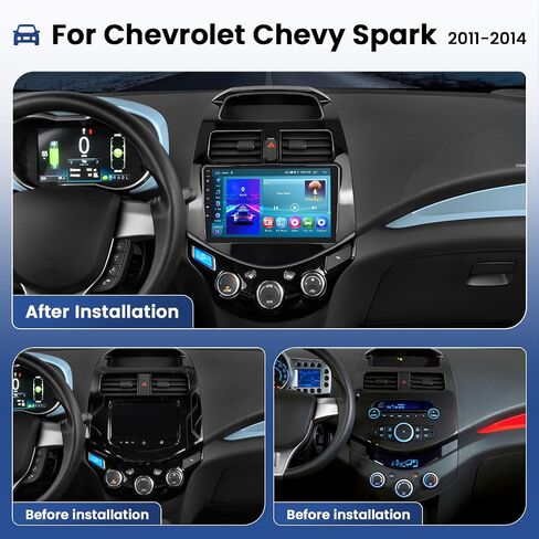ستيريو سيارة لسيارة شيفروليه تشيفي سبارك 2011-2014 مع Apple Carplay Android Auto، 2+64G Android 13 9 بوصة شاشة تعمل باللمس راديو السيارة GPS WiFi BT FM RDS Radio SWC EQ Mirror Link Backup Camera Mic in Saudi Arabia