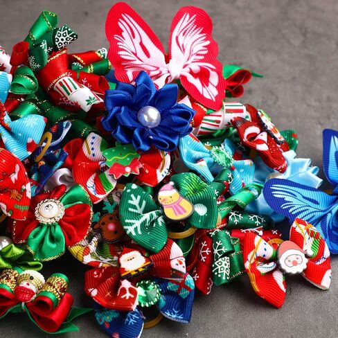 MTLEE 50 جهاز كمبيوتر شخصى الكلب الشعر الانحناء عيد الميلاد الكلب الانحناء الخريف الكلب الانحناء مع الأربطة المطاطية اليقطين ثلج جرو يوركي القط فراشة Topknot حجر الراين اللؤلؤ عيد الميلاد سانتا الملحقات، نمط سانتا in Kuwait