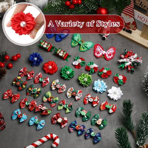 MTLEE 50 جهاز كمبيوتر شخصى الكلب الشعر الانحناء عيد الميلاد الكلب الانحناء الخريف الكلب الانحناء مع الأربطة المطاطية اليقطين ثلج جرو يوركي القط فراشة Topknot حجر الراين اللؤلؤ عيد الميلاد سانتا الملحقات، نمط سانتا in Kuwait