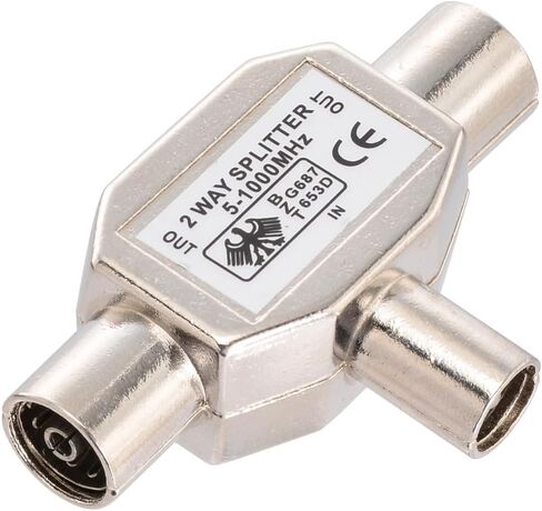 Bingfu 2-Way PAL TV IEC DVB-T Antenna Coaxial Splitter 1 Female to 2 Male RF Indoor Adapter Connector 1 GHz 5-1000 MHz for Foxtel Optus CATV SAT DTV Connections in Saudi Arabia