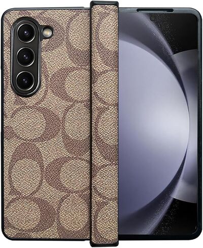 for Galaxy Z Fold 5 Case with Hinge Protection, Luxury Designer PU Leather Full Body Anti-Fingerprint Shockproof Protective Phone Cover for Samsung Galaxy Z Fold 5 Khaki in Saudi Arabia