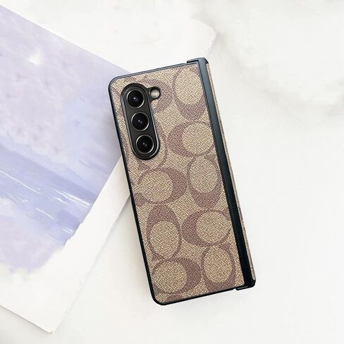 for Galaxy Z Fold 5 Case with Hinge Protection, Luxury Designer PU Leather Full Body Anti-Fingerprint Shockproof Protective Phone Cover for Samsung Galaxy Z Fold 5 Khaki in Saudi Arabia