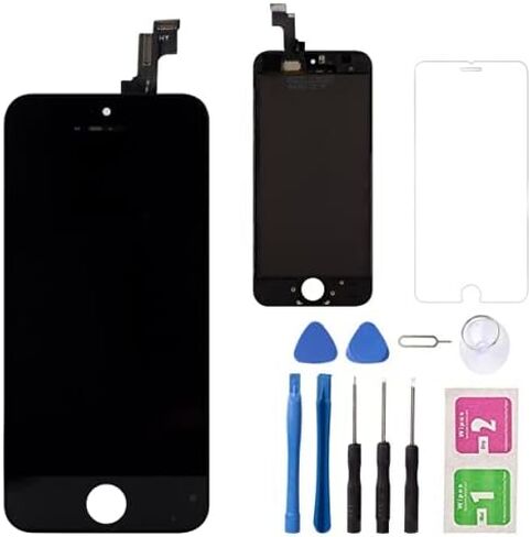 BAIGE، متوافق مع شاشة iPhone 5S LCD بديلة شاشة LCD تعمل باللمس مجموعة رقمية شاشة تعمل باللمس مع إطار (مجموعة أدوات إصلاح مع زجاج مقسى) (أسود) in Saudi Arabia