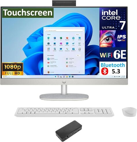 شاشة HP All-in-One 27 تعمل بالذكاء الاصطناعي الكل في واحد مقاس 27 بوصة تعمل باللمس IPS FHD (Intel Core Ultra 7 155U، 32 جيجابايت DDR5، 8 تيرابايت PCIe SSD، Intel Graphics، WiFi 6، كاميرا ويب، بلوتوث 5.3، Win 11 Pro) ث /قاعدة توصيل USB-C in Saudi Arabia