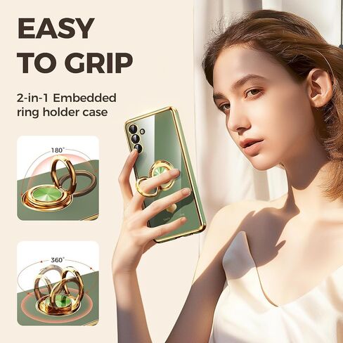 for Samsung Galaxy A13 5G/A04S Case with 2 Pack Screen Protector, 360° Rotatable Ring Holder [Luxury Hearts Pattern] Plating Gold Edge Slim Soft Phone Cover Case for Galaxy A13 - Purple in Kuwait