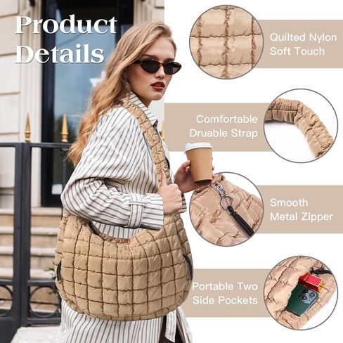Puffer Tote Bag Large Puffy Tote Bag Quilted Tote Bag Soft Quilted Crossbody Bags Carryall Hobo Handbags for Women Girl in Saudi Arabia