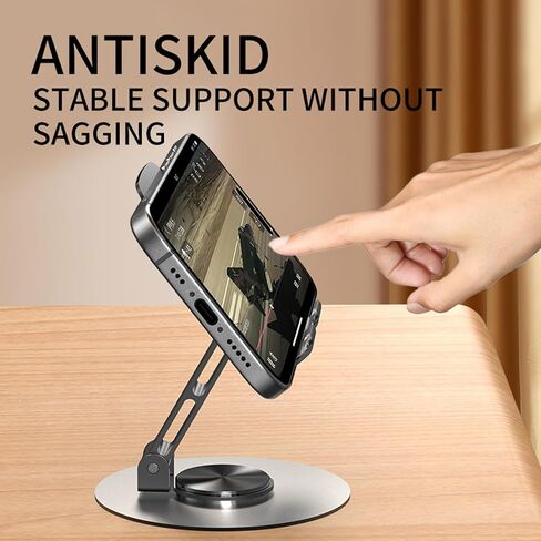 YXE Metal 360° Rotatable Dual Folding Cell Phone Stand for Desk,2PCS Cell Phone Stand,Compatible with iPad Pro/Air/Mini, Galaxy Tab, Phones, Kindle, E-Reader and More Black(Grey&Grey) in Saudi Arabia