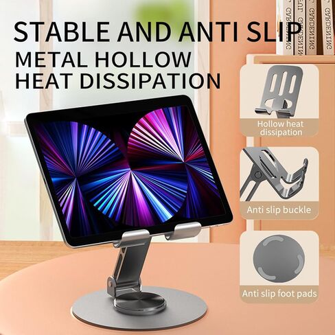 YXE Metal 360° Rotatable Dual Folding Cell Phone Stand for Desk,2PCS Cell Phone Stand,Compatible with iPad Pro/Air/Mini, Galaxy Tab, Phones, Kindle, E-Reader and More Black(Grey&Grey) in Saudi Arabia