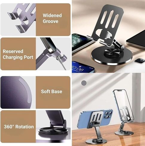 YXE Metal 360° Rotatable Dual Folding Cell Phone Stand for Desk,2PCS Cell Phone Stand,Compatible with iPad Pro/Air/Mini, Galaxy Tab, Phones, Kindle, E-Reader and More Black(Grey&Grey) in Saudi Arabia