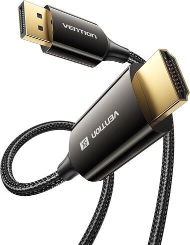 كابل VENTION DisplayPort إلى HDMI 8K (8K@60 هرتز، 4K@144 هرتز، 2K@165 هرتز) 6FT DP 1.4 إلى HDMI 2.1 سلك مجدول أحادي الاتجاه يدعم HDCP 2.3/HDR 10/DSC متوافق مع HP وLenovo وDell وAMD وNVIDIA in Saudi Arabia