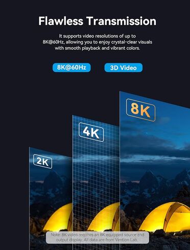 كابل VENTION DisplayPort إلى HDMI 8K (8K@60 هرتز، 4K@144 هرتز، 2K@165 هرتز) 6FT DP 1.4 إلى HDMI 2.1 سلك مجدول أحادي الاتجاه يدعم HDCP 2.3/HDR 10/DSC متوافق مع HP وLenovo وDell وAMD وNVIDIA in Saudi Arabia