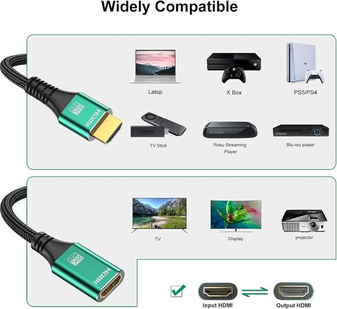 HDMI Extender 1FT, Short 8K HDMI Extension Cable 8K@60Hz 4K@120Hz 48gbps, HDMI Male to Female Cord for X Box PS5/4 Ro ku TV Stick Blu Ray Player HDTV Laptop PC in Saudi Arabia