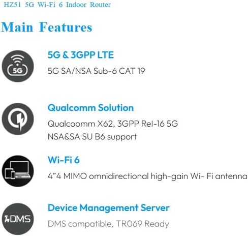 Horizon HZ51 Dual-Band Wi-Fi 6 Router – 5G SA/NSA, LTE CAT 19, Qualcomm X62, 5400Mbps Speeds, WPA3 Security, 6 Antennas, Easy Setup – Ideal for Streaming, Gaming & Office Use in Saudi Arabia