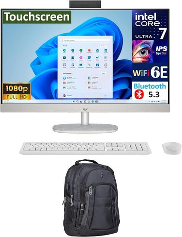شاشة HP All-in-One 27 تعمل بالذكاء الاصطناعي الكل في واحد مقاس 27 بوصة تعمل باللمس IPS FHD (Intel Core Ultra 7 155U، 32 جيجابايت DDR5، 8 تيرابايت PCIe SSD، Intel Graphics، WiFi 6، كاميرا ويب، بلوتوث 5.3، Win 11 Home) ث /حقيبة ظهر فاخرة in Saudi Arabia